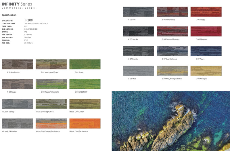 Thảm trải sàn IF200 infinity bảng mẫu màu gồm 24 màu 